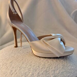 kate spade Ivory Satin Knotted Peep-Toe High Heel Sandals
